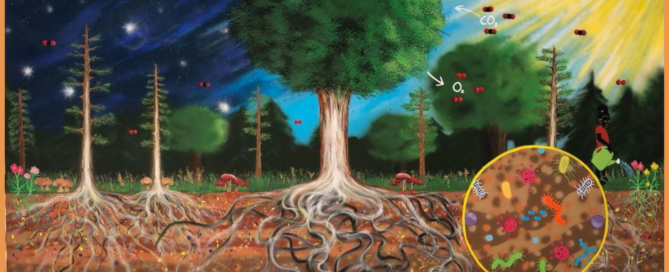 Mural on State and Gorham in Madison Wisconsin depicting the carbon cycle in science.