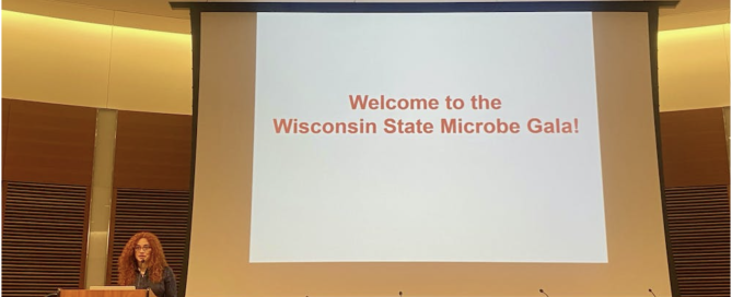 Natalia Rosario Melendez introduces Jo Handelsman at the Wisconsin State Microbe Gala