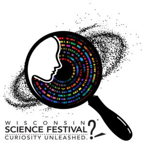 WSF 2026 Theme logo depicting a magnifying glass examining the genome with a human looking on from the side. The entire motif is set on a galaxy to depict the vastness of the human experience.